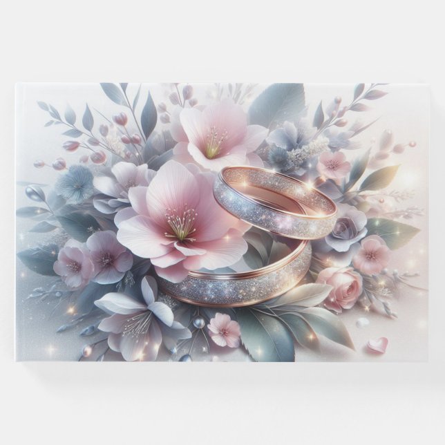 Livro De Visitas Anéis de Casamento e Flores (Frente)