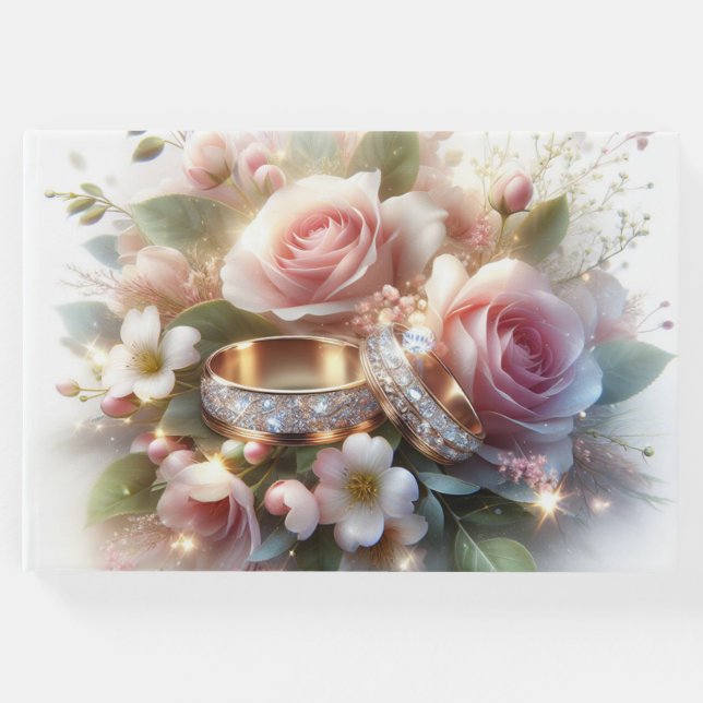 Livro De Visitas Anéis de Casamento e Flores (Frente)