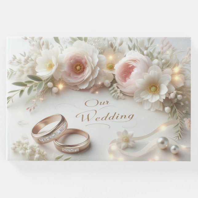 Livro De Visitas Anéis de Casamento e Flores (Frente)