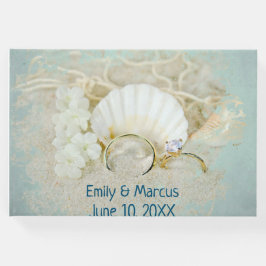 Livro De Visitas Anéis de Casamento e Seashell na Areia