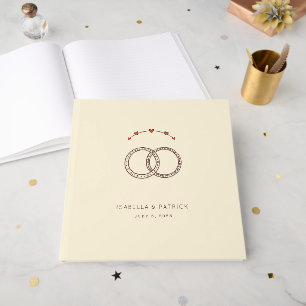 Livro De Visitas Anéis e Corações de Creme Elegantes