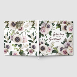 Livro De Visitas Anêmona Branca em Branco Brilhante