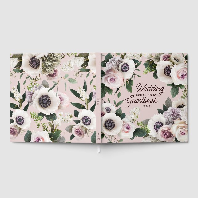 Livro De Visitas Anêmona Branca em Mauve Chalk (Completo)