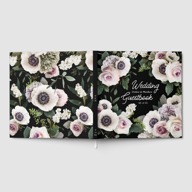 Livro De Visitas Anêmona branca no preto verdadeiro (Completo)