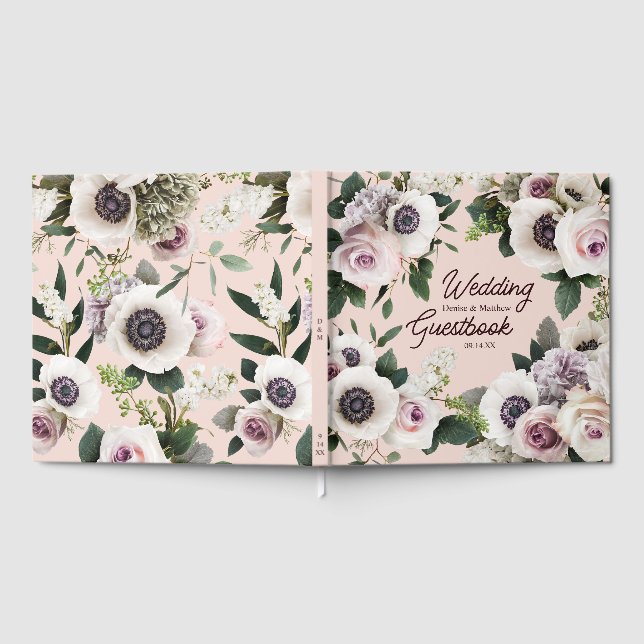 Livro De Visitas Anêmona branca no Rosa Blush (Completo)