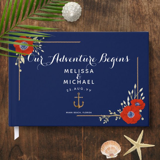 Livro De Visitas Anêmonas Vermelhas e Azuis ⚓️ Casamento Náutico (Red White & Blue Anemones ⚓️ Nautical Wedding Guest Book
)