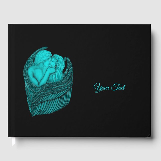 Livro De Visitas Angels Kissing, Design preto e verde (Frente)