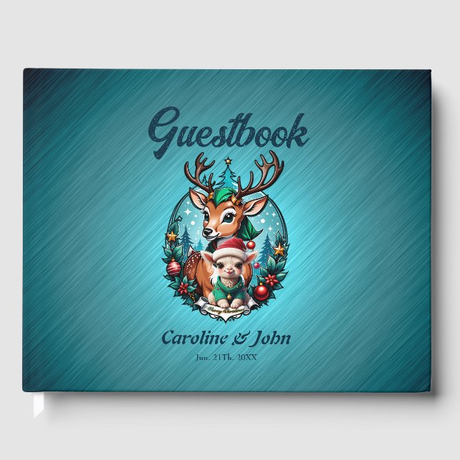 Livro De Visitas Animada e convidativa ilustração de Natal (Frente)