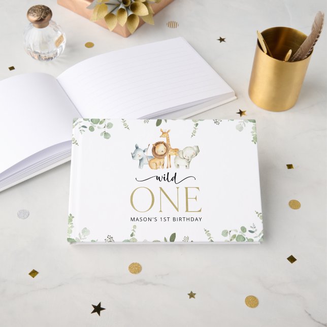 Livro De Visitas Animais Safari, Selva, Selvagem Um, Primeiro Anive (Frente aberta)