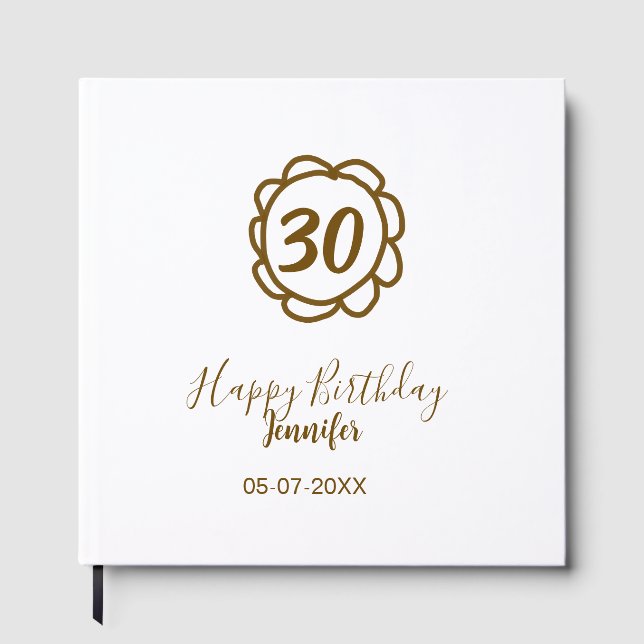Livro De Visitas aniversário de 30 anos adiciona nome data ano ouro (Frente)