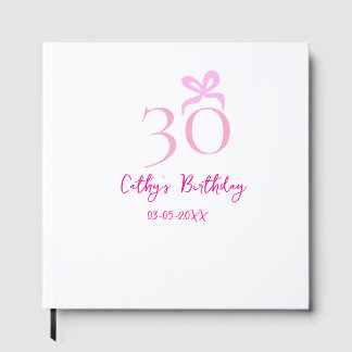 Livro De Visitas ANIVERSÁRIO DE 30 ANOS laço rosa PASTEL DESENHADO 
