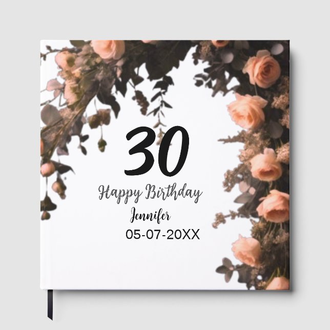 Livro De Visitas Aniversário de 30 anos moderna de flor da rosa ros (Frente)