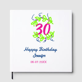 Livro De Visitas aniversário de 30 anos verde azul wreath name date