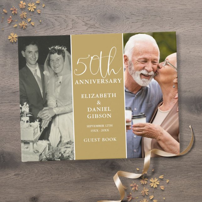 Livro De Visitas Aniversário de 50 anos de Casamento Aniversário de (50th Wedding Golden Anniversary 2 Photo Guest Book)