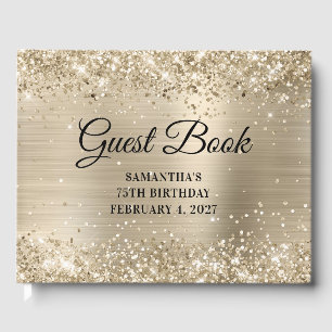 Livro De Visitas Aniversário de 75 anos em Glittery Pale Gold Foil