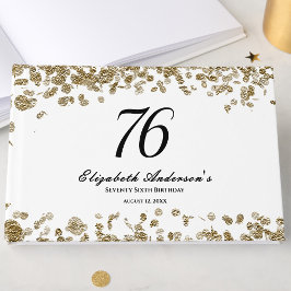Livro De Visitas Aniversário de 76 anos Preto e Dourado Minimalista