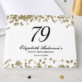 Livro De Visitas Aniversário de 79 anos Preto e Dourado Minimalista