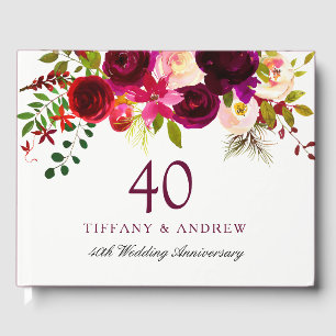 Livro De Visitas Aniversário de casamento floral vermelho de