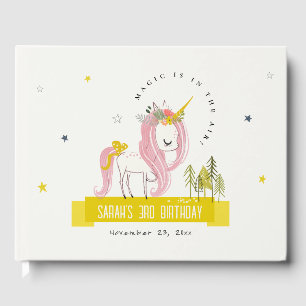 Livro De Visitas Aniversário de criança Amarelo Cor-de-Rosa Mágico 