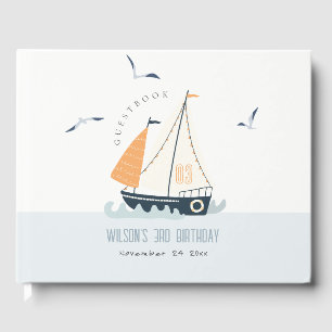 Livro De Visitas Aniversário de criança de Pastel Azul-Marinho Azul
