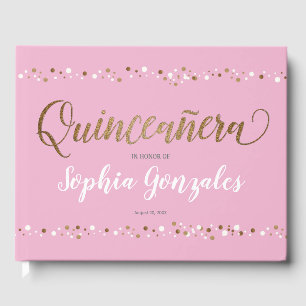 Livro De Visitas Aniversário de Quinceanera dos confetes brancos