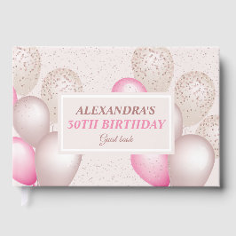 Livro De Visitas Aniversário do Elegante Blush Pink Balloons