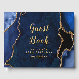 Livro De Visitas Aniversário do mármore de agate marinho e Dourado