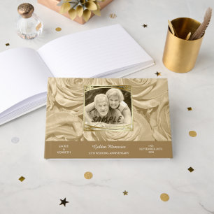 Livro De Visitas Aniversário do ouro do modelo da foto dos rosas d