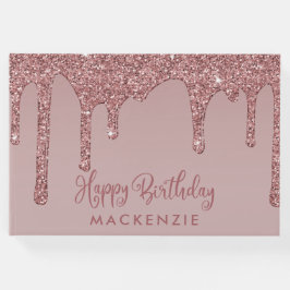 Livro De Visitas Aniversário do Rosa de luxo, Dourado Glitter