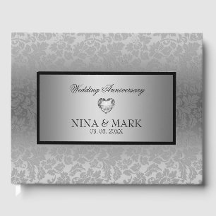 Livro De Visitas Aniversário do Silver Floral Damask