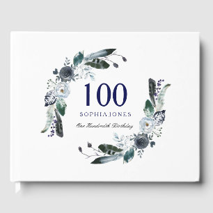 Livro De Visitas Aniversário floral branco do preto de azuis