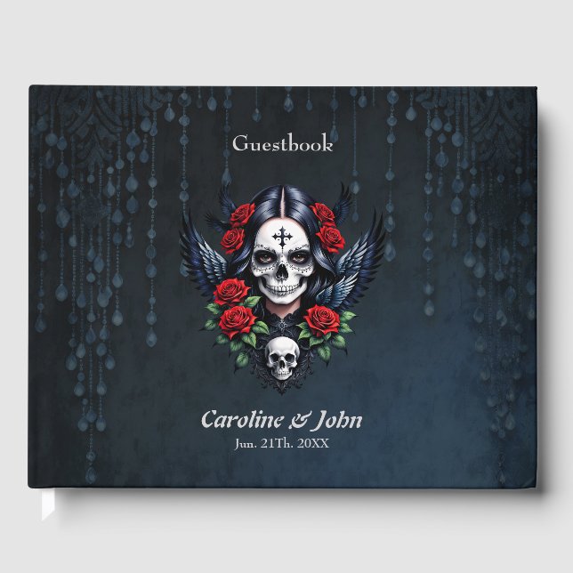 Livro De Visitas Anjo do Crânio de Açúcar com Rosas. (Frente)
