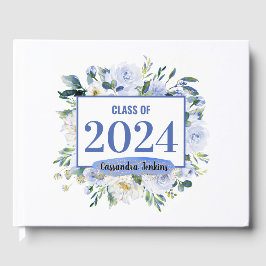 Livro De Visitas Ano de Graduação de Rosa Floral Azul