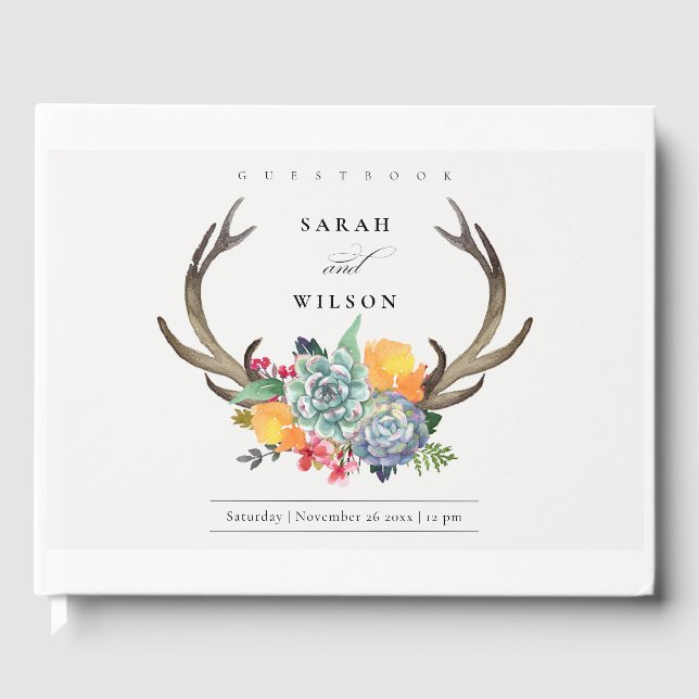 LIVRO DE VISITAS ANTLER BOHEMIAN ALLURE MONOGRAMA FLORAL SUCCULENTE (Frente)