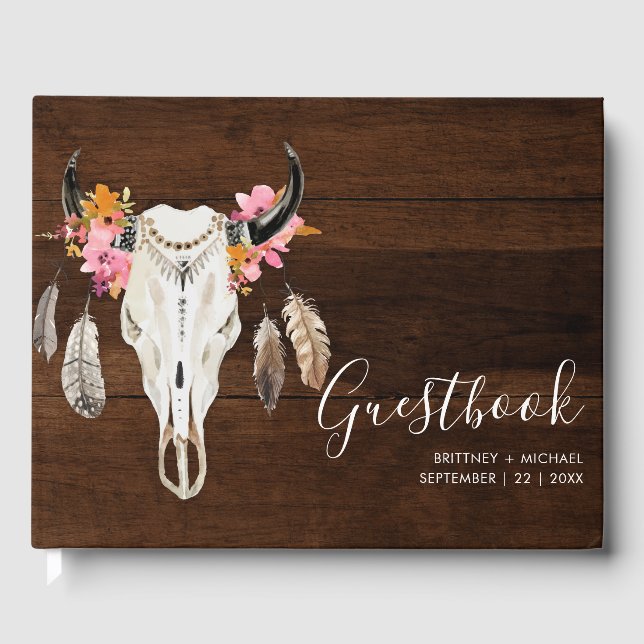 Livro De Visitas Antler Dark Wood Rustic Weding Guest Book (Frente)