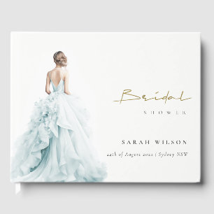 Livro De Visitas Aqua Blue Watercolor Chá de panela de Casamento