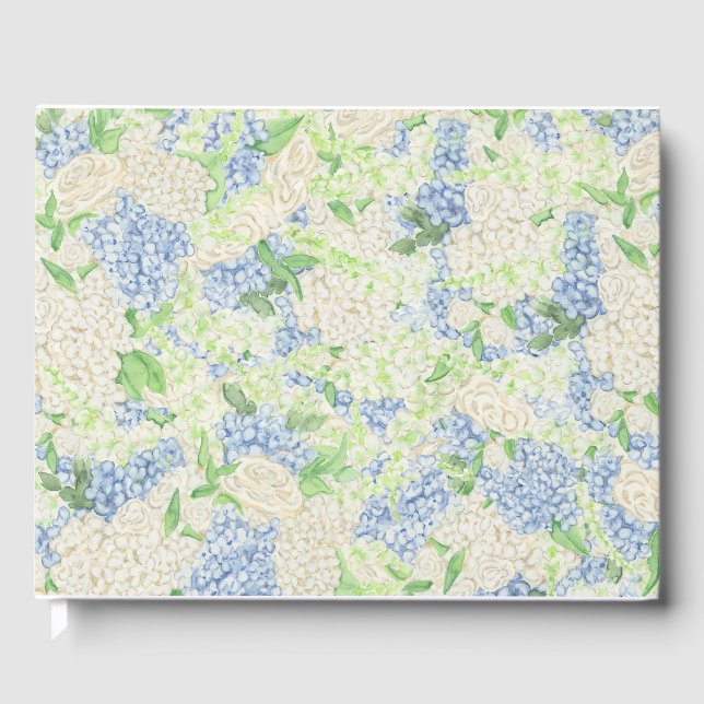 Livro De Visitas Aquarela Azul e Branco Hydrangea Crest (Frente)
