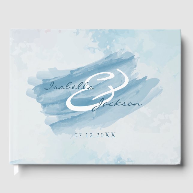 Livro De Visitas Aquarela Azul Moderna (Frente)