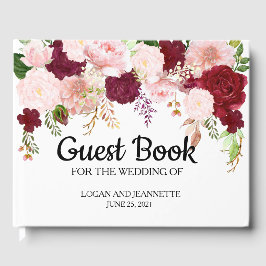 Livro De Visitas Aquarela De Burgundy Blush De Casamento