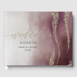 Livro De Visitas Aquarela Elegante no Monograma de Casamento de Mor