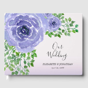 Livro De Visitas Aquarela Flores Roxas e Casamento Verde