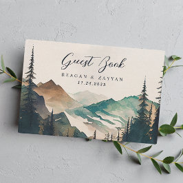 Livro De Visitas Aquarela Floresta Montanha Pine Casamento Rústico