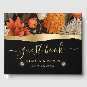 Livro De Visitas Aquarela Folhas de Outono Casamento Laranja Marrom