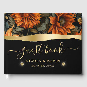 Livro De Visitas Aquarela Folhas de Outono Casamento Laranja Marrom