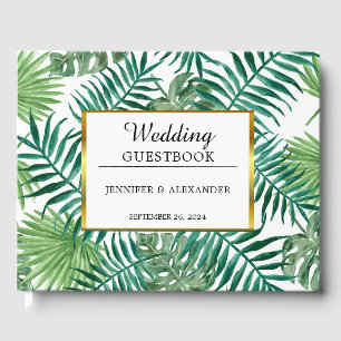 Livro De Visitas Aquarela tropical deixa o ouro elegante casamento