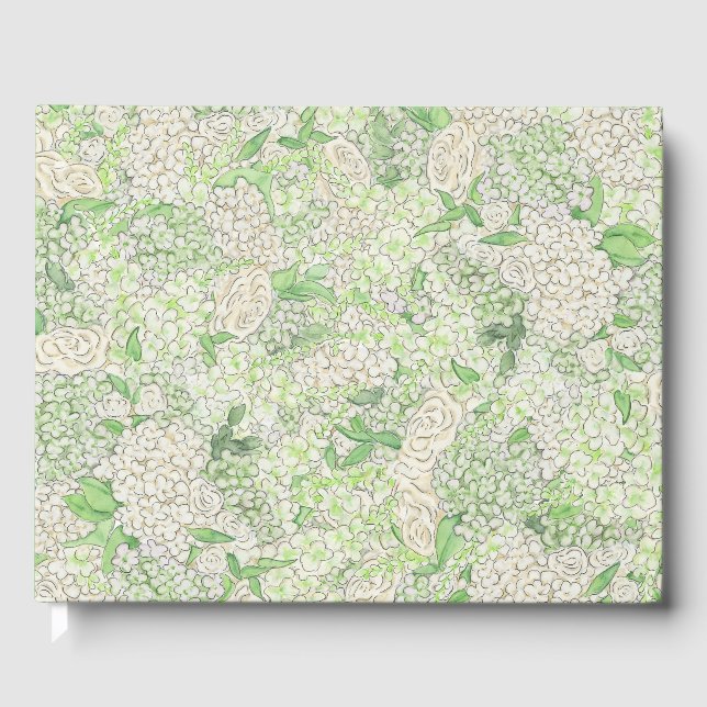 Livro De Visitas Aquarela Verde e Branco - Hydrangea Crest (Frente)