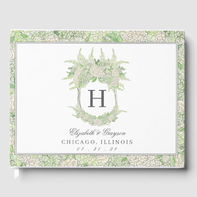 Livro De Visitas Aquarela Verde e Branco - Hydrangea Crest (Frente)