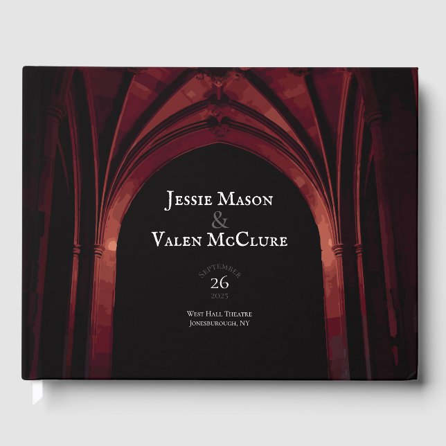 Livro De Visitas Arca Gótica Casamento Elegante Vermelho Negro Negr (Frente)