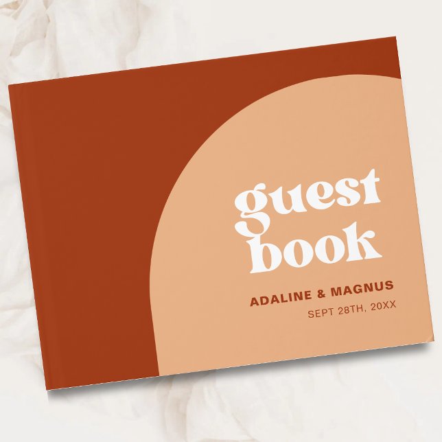 Livro De Visitas Arco de casamento simples e sofisticado em terraco (Simple chic peach terracotta arch guest book captures heartfelt messages with warm boho charm.)