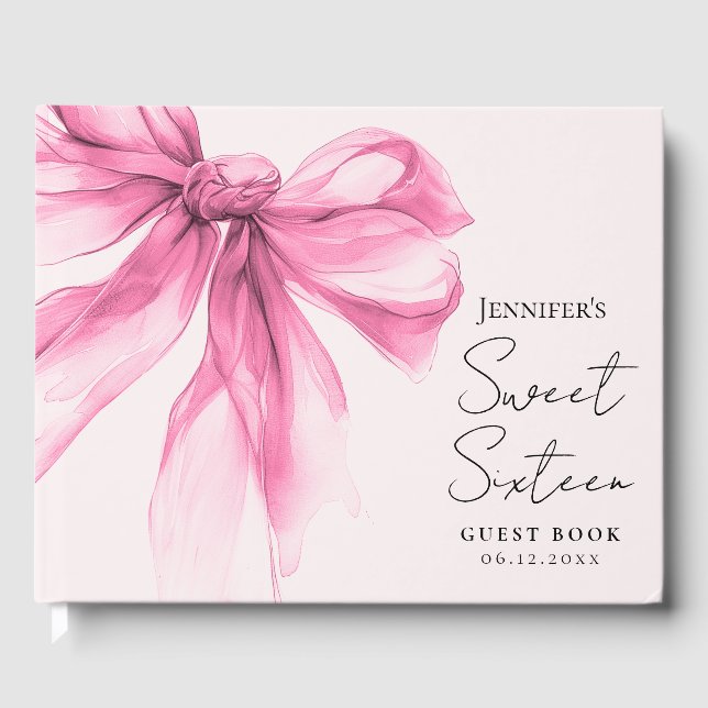 Livro De Visitas Arco Rosa Coquette Script Doce 16 Rosa  (Frente)